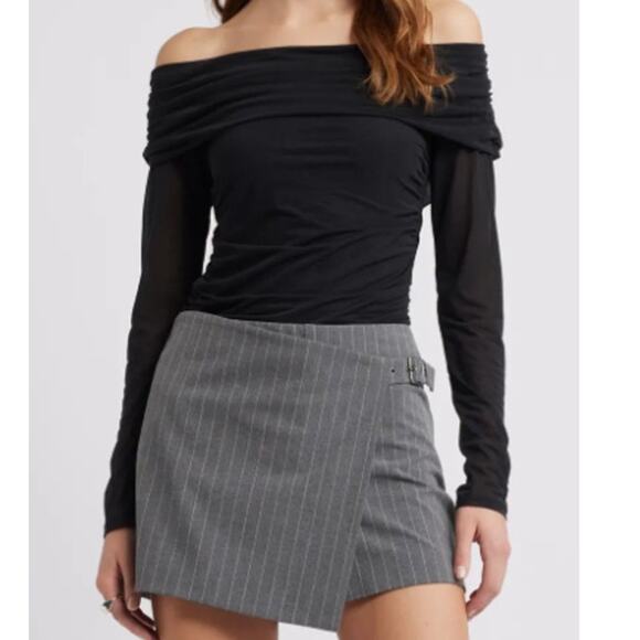 Open Edit Tops - Open Edit Off the Shoulder Knit Long Sleeve Top Black